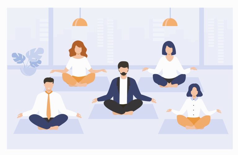 Office people practicing yoga and meditation Office people practicing yoga and meditation
